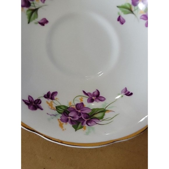 Vintage Crownford English Bone China  Cup Saucer Set Purple Violets Gold Trim - Picture 5 of 16